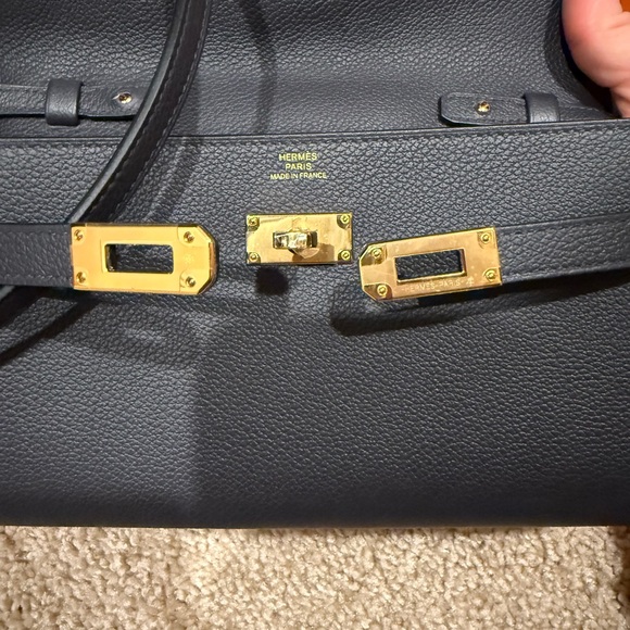 Hermes Navy Blue Crossbody Bag with Gold Clasp - Picture 5 of 6